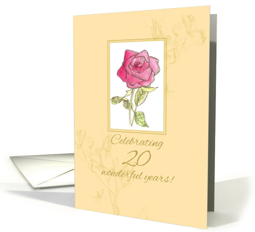 20th Wedding Anniversary Invitation Pink Rose Watercolor Art card