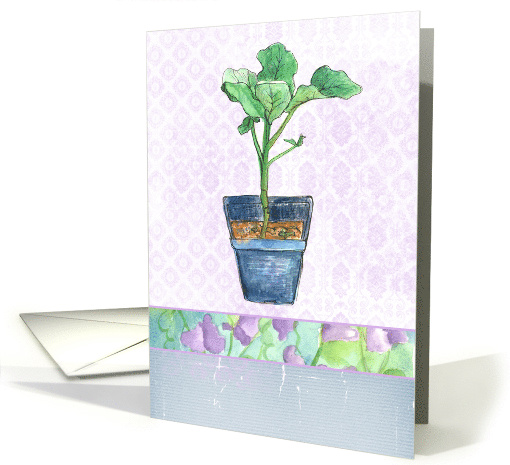 Broccoli Potted Plant Lavender Sweet Peas card (230397)