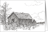 Black and White Cabin Landscape Drawing Blank card