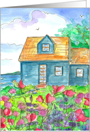 Seaside Cottage Sweet Peas Lupines Blank card