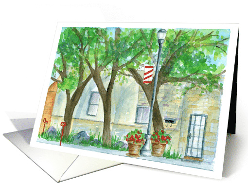 City Street Red Flowers Trees Blank card (230871)