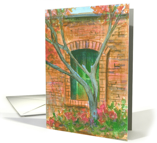 Green Window Brick House Autumn Blank card (230875)
