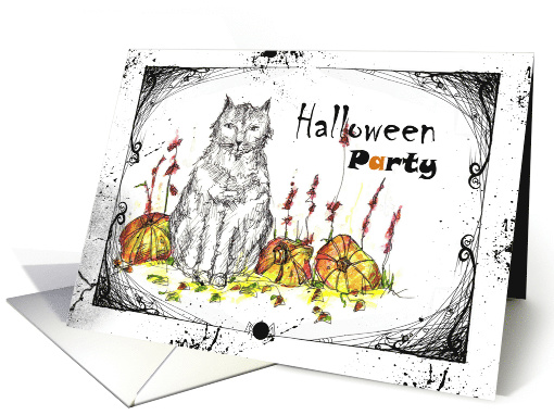 Halloween Party Invitation Black Cat Pumpkins card (236257)