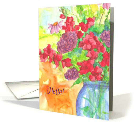 Hello Red Snapdragon Watercolor Flower Bouquet card (239679)