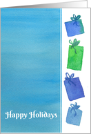 Happy Holidays Blue Green Watercolor Christmas Gifts card
