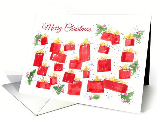 Merry Christmas Red Watercolor Holiday Gifts Mistletoe card (247138)