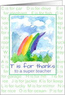 Thank You Teacher Rainbow Alphabet Reading Words card