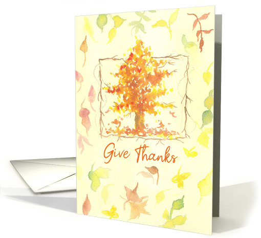 Give Thanks Autumn Tree Fall Leaves Yellow card (287415)