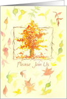 Thanksgiving Dinner Invitation Autumn Tree Fall Leaves Watercolor card