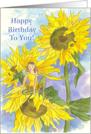 Happy Birthday To You Sunflower Fairy Watercolor Illustration card