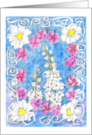 Happy Birthday Friend White Larkspur Flowers Drawing card