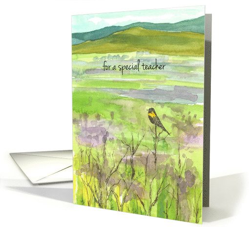Happy Birthday Teacher Bird Desert Landscape card (332419)