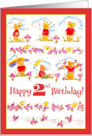 Happy 2nd Birthday Cute Teddy Bear Watercolor Flowers card