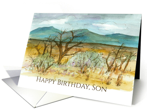 Happy Birthday Son Desert Mountain Landscape Watercolor card (355387)