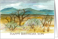 Happy Birthday Son Desert Mountain Landscape Watercolor card