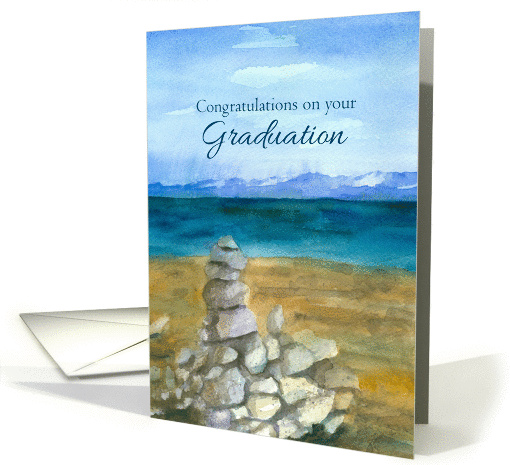 College Graduation Congratulations Mountain Lake Rock Art card