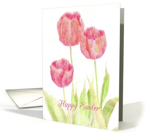 Happy Easter Red Tulips Flower Drawing card (370120)