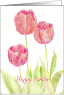 Happy Easter Red Tulips Flower Drawing card