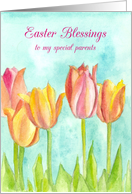 Easter Blessings To My Special Parents Pink Tulip Flowers card
