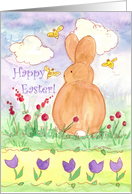 Happy Easter Bunny Bees Watercolor Flower Meadow card