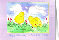 Happy Birthday On Easter Spring Chickens Watercolor card