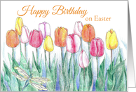 Happy Birthday on Easter Tulips Spring Flowers card