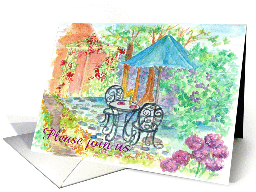 Retirement Party Invitation Outdoor Cafe Watercolor Illustration card