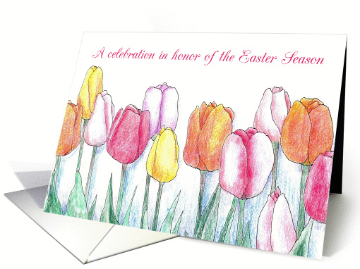 Easter Season Party Invitation Pink Tulips Flower Garden card (375701)