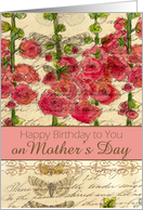 Happy Birthday on Mother’s Day Red Hollyhocks card