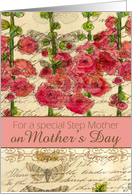 Happy Mother’s Day Step Mother Red Hollyhock Flower Watercolor card