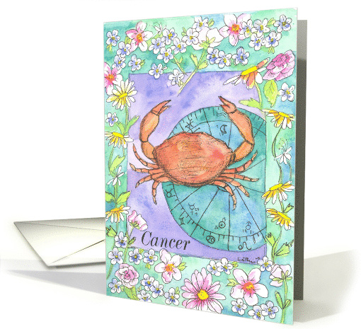 Happy Birthday Cancer Astrology Crab Daisy card (387390)