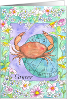 Happy Birthday Cancer Astrology Crab Daisy card