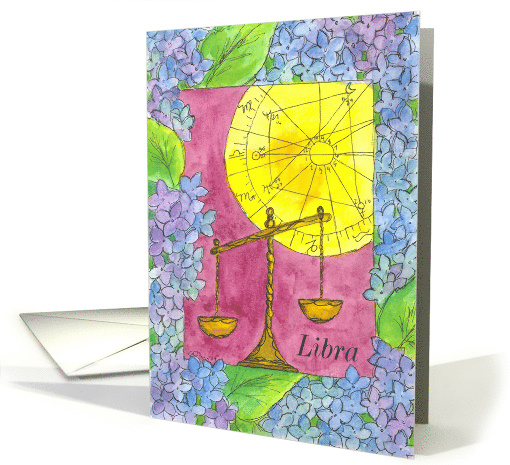 Happy Birthday Libra Astrology Hydrangea Flowers card (393342)