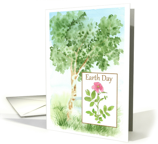 Earth Day Birthday Tree Pink Wild Rose card (394310)