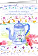 Friendship Poem Vintage Blue Teapot Watercolor Flowers card