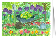 Purple Alliums Flower Wheelbarrow Blank card