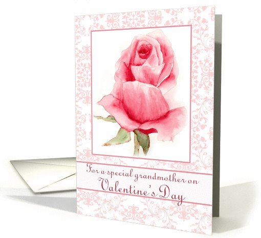 Happy Valentine's Day Grandmother Pink Rose Watercolor Flower card