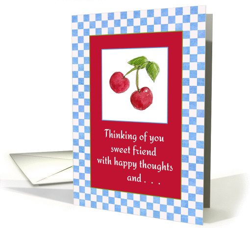Thinking of You Friend Red Cherry Fruit Watercolor Illustration card