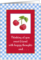 Thinking of You Friend Red Cherry Fruit Watercolor Illustration card