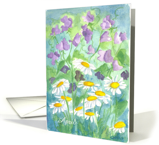 Happy April Birthday Sweet Peas Daisy Flowers card (555704)