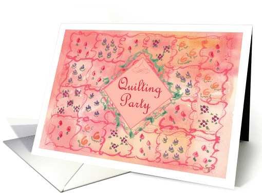 Quilting Party Pink Rose Flower Quilt Invitation card (573330)