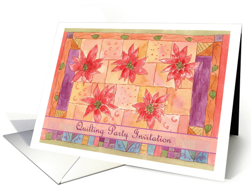 Quilting Party Invitation Red Poinsettia Flower Watercolor card