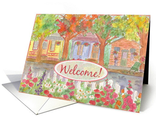 Welcome to the Neighborhood New Home Houses Watercolor Art card
