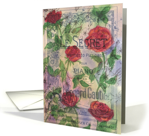 French Red Rose Watercolor Collage Blank card (574916)