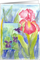 Pink Iris Purple Violets Watercolor Flowers Blank card