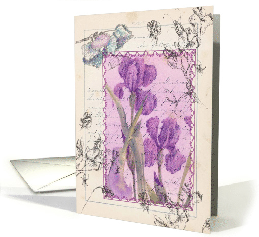 Purple Iris Sweet Peas Flower Collage card (580738)