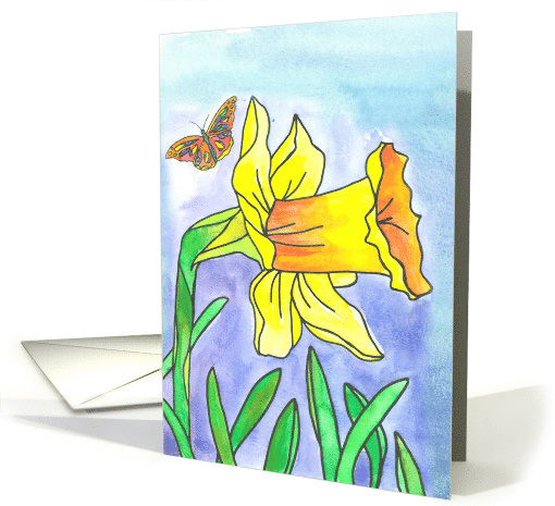 Yellow Daffodil Flower Butterfly Blank card (580744)
