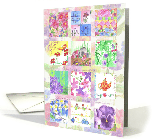 Pansy Daisy Spring Flowers Collage Blank card (581933)