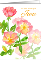 Happy June Birthday Pink Wild Prairie Roses card