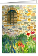 Cottage Window Red Poppy Flowers Watercolor Painting Blank card